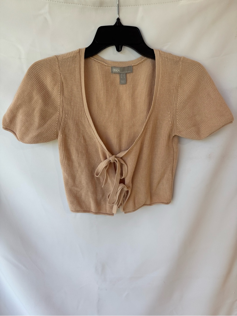 ASOS Tan Tie-Front Short Sleeve Knit Top
